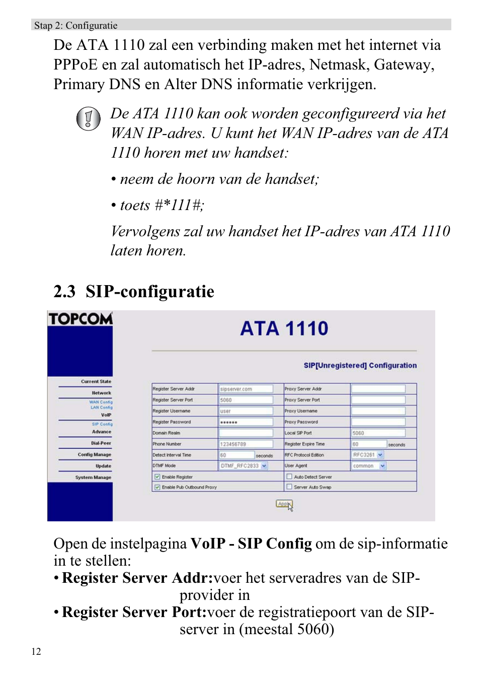 3 sip-configuratie | Topcom ATA 1110 User Manual | Page 14 / 40