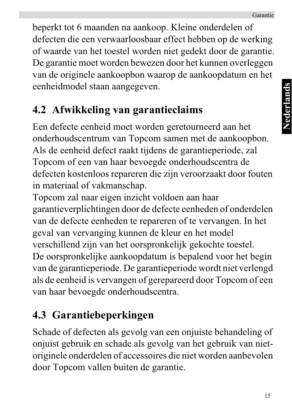 2 afwikkeling van garantieclaims, 3 garantiebeperkingen | Topcom ATA 1110 User Manual | Page 17 / 40