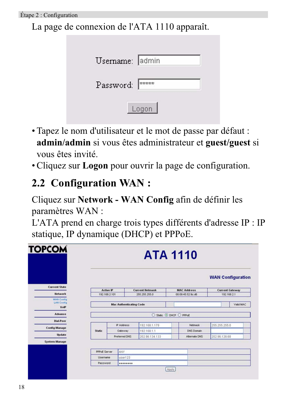 2 configuration wan | Topcom ATA 1110 User Manual | Page 20 / 40