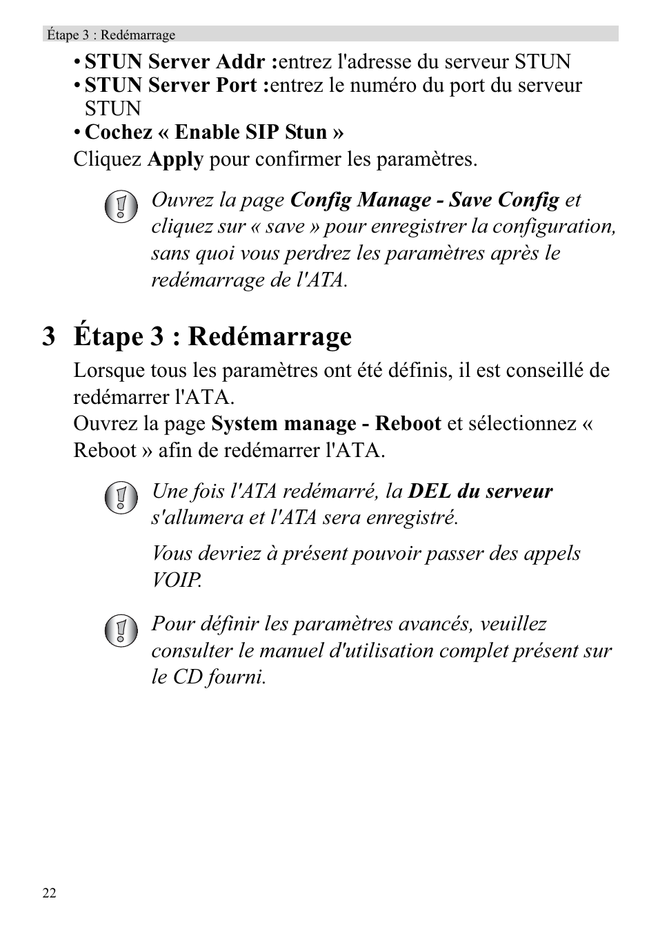 3 étape 3 : redémarrage | Topcom ATA 1110 User Manual | Page 24 / 40
