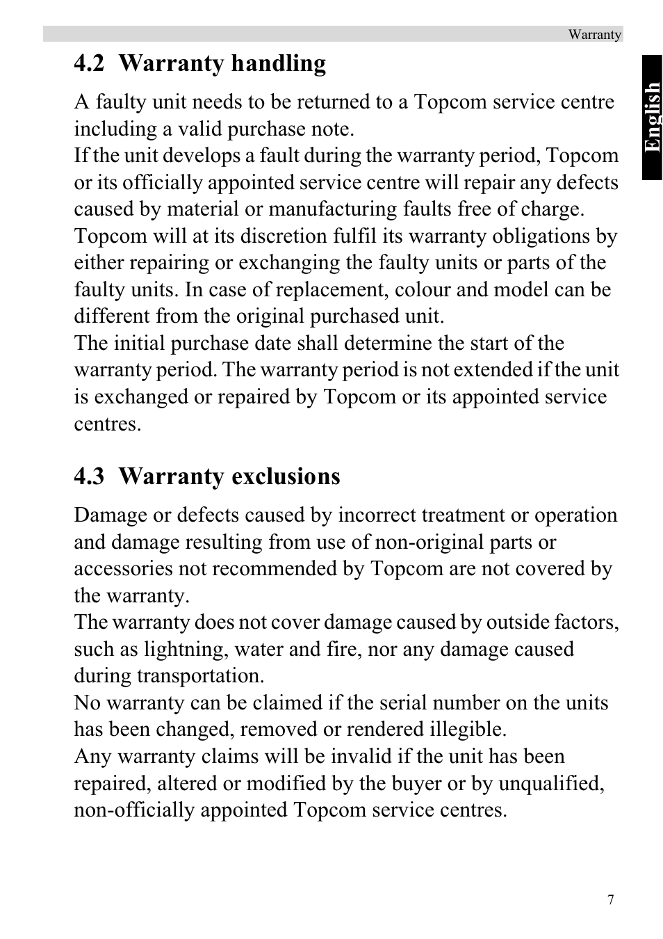 2 warranty handling, 3 warranty exclusions | Topcom ATA 1110 User Manual | Page 9 / 40