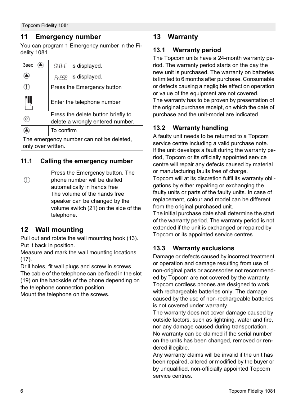 Topcom FIDELITY 1081 User Manual | Page 6 / 8