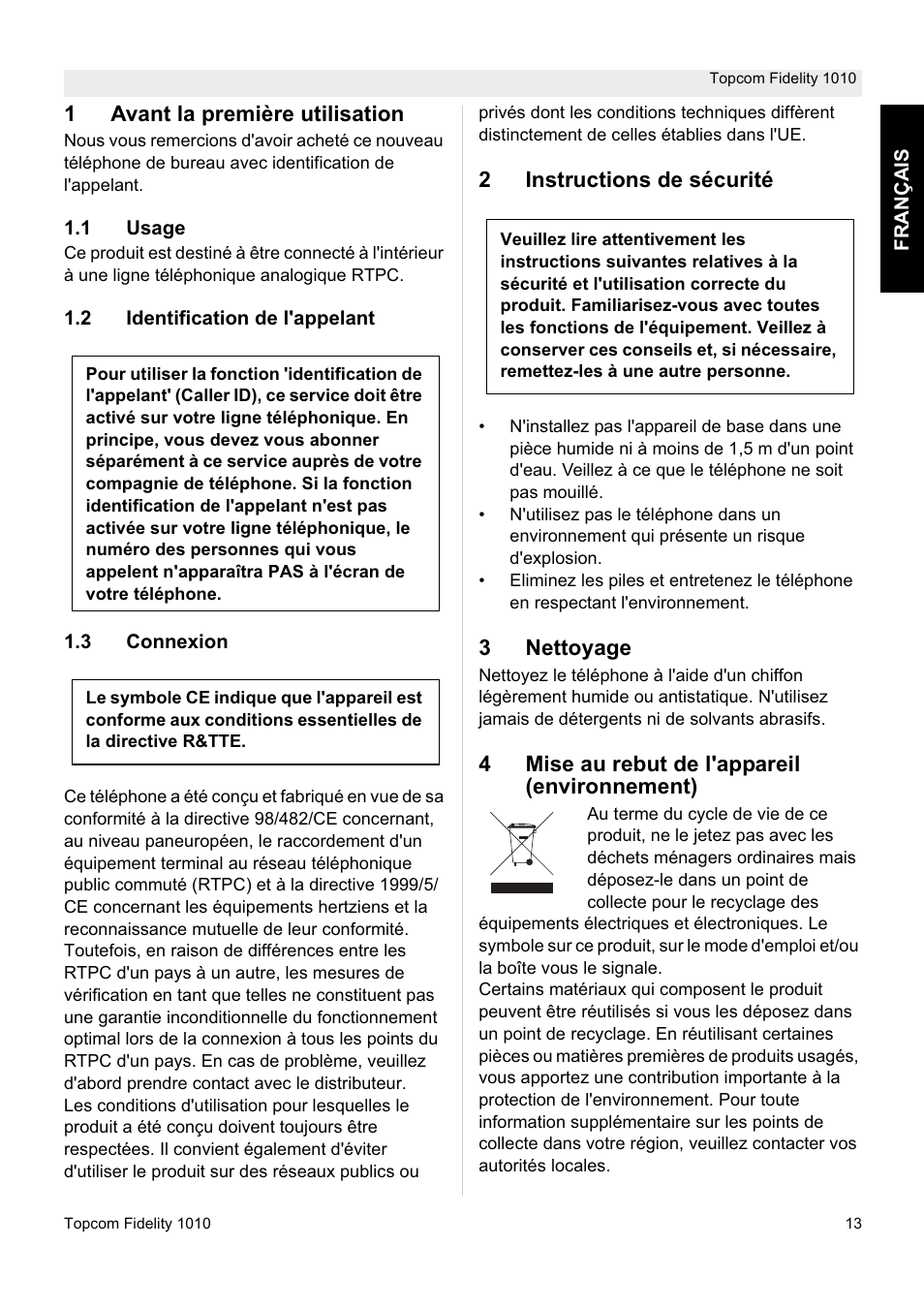 Topcom FIDELITY 1010 User Manual | Page 13 / 108