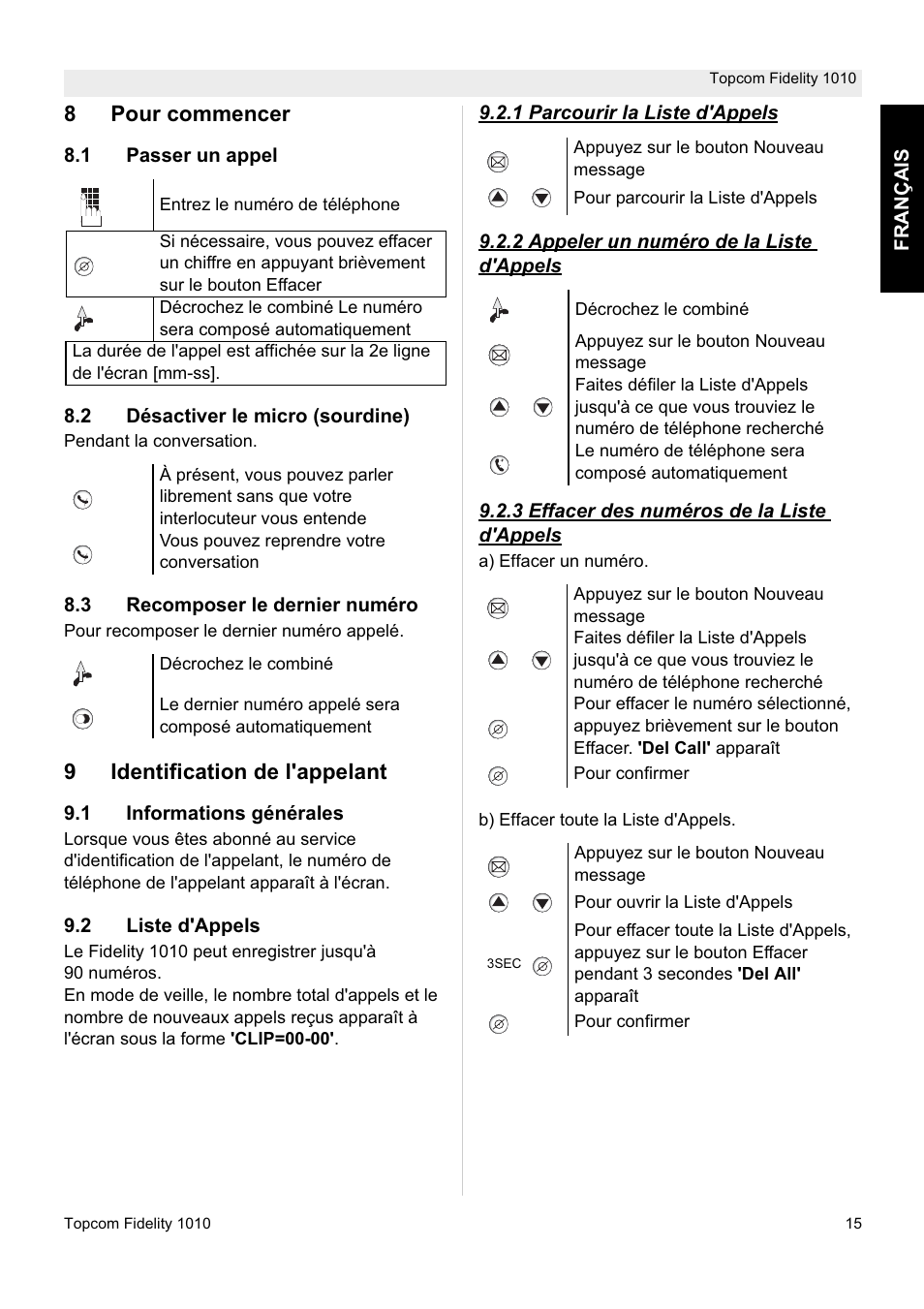 Topcom FIDELITY 1010 User Manual | Page 15 / 108