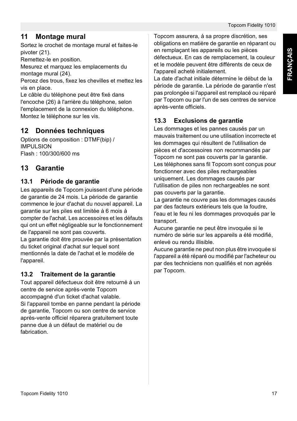 Topcom FIDELITY 1010 User Manual | Page 17 / 108