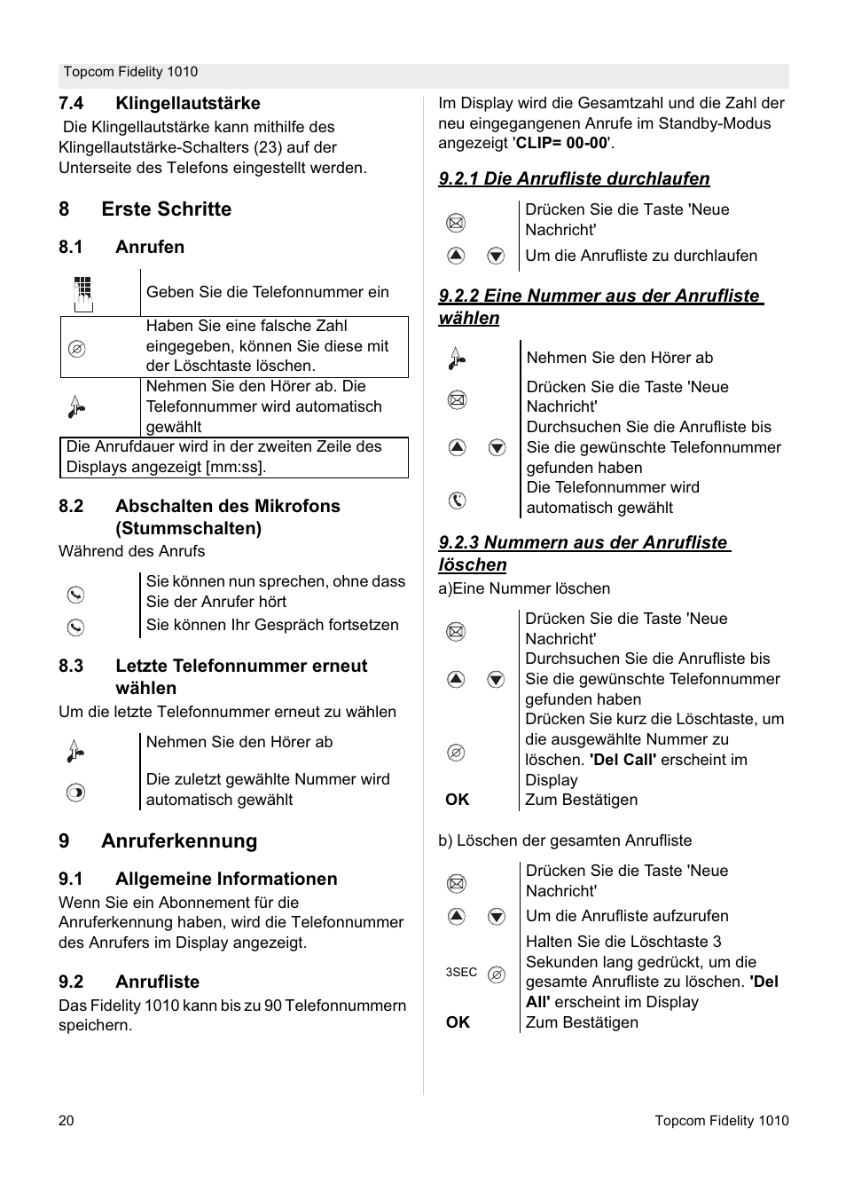 Topcom FIDELITY 1010 User Manual | Page 20 / 108