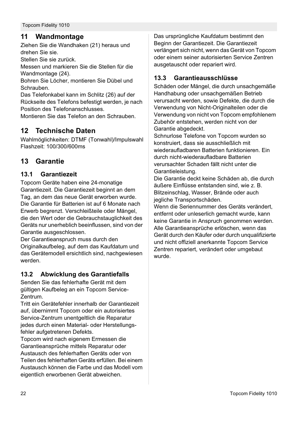 Topcom FIDELITY 1010 User Manual | Page 22 / 108