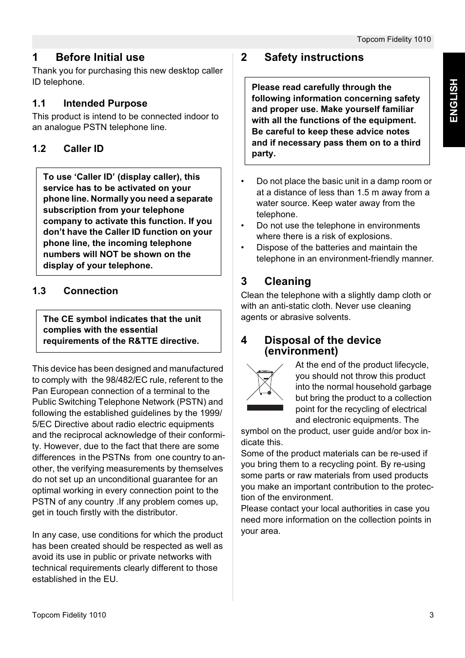 Topcom FIDELITY 1010 User Manual | Page 3 / 108