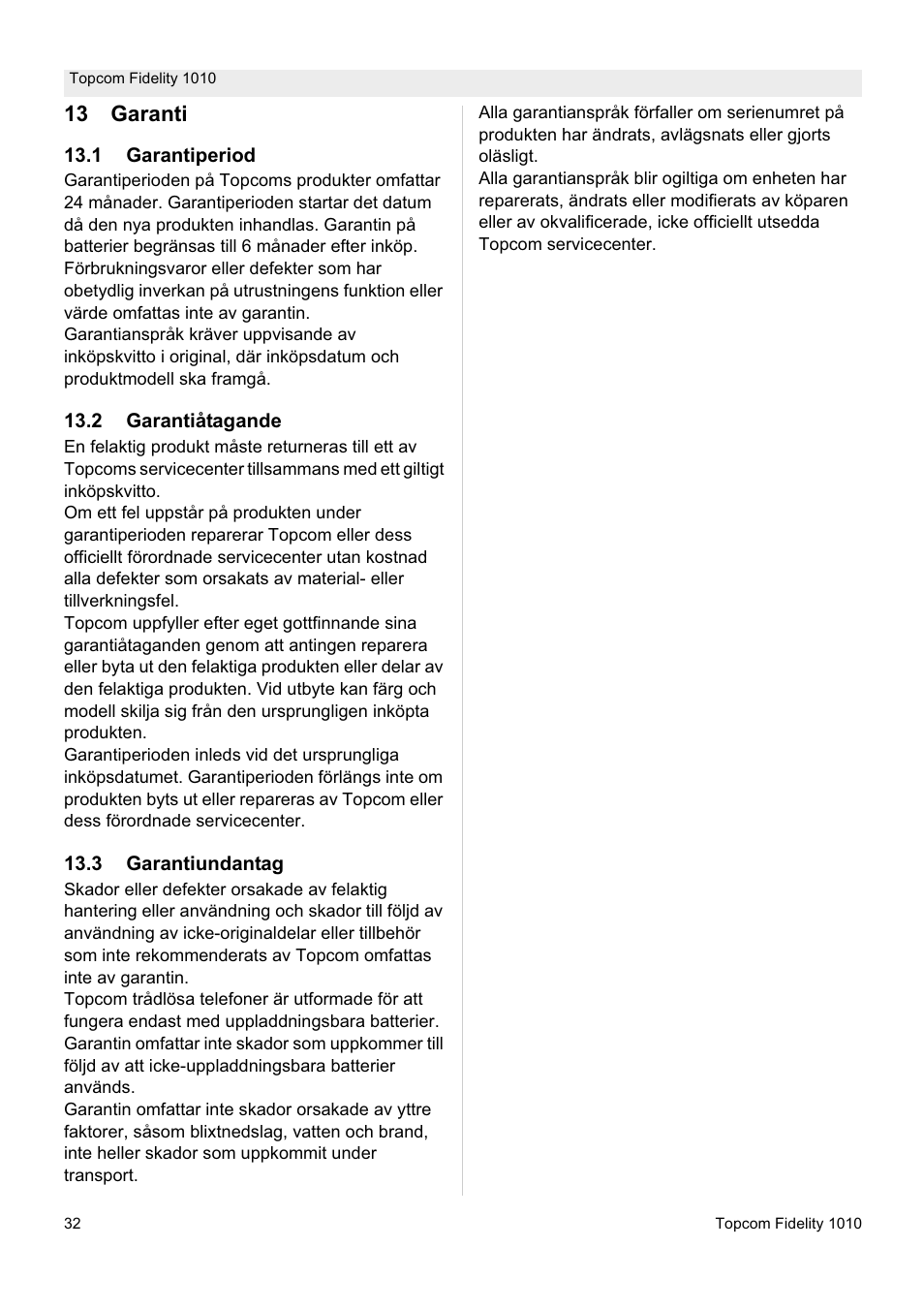 Topcom FIDELITY 1010 User Manual | Page 32 / 108