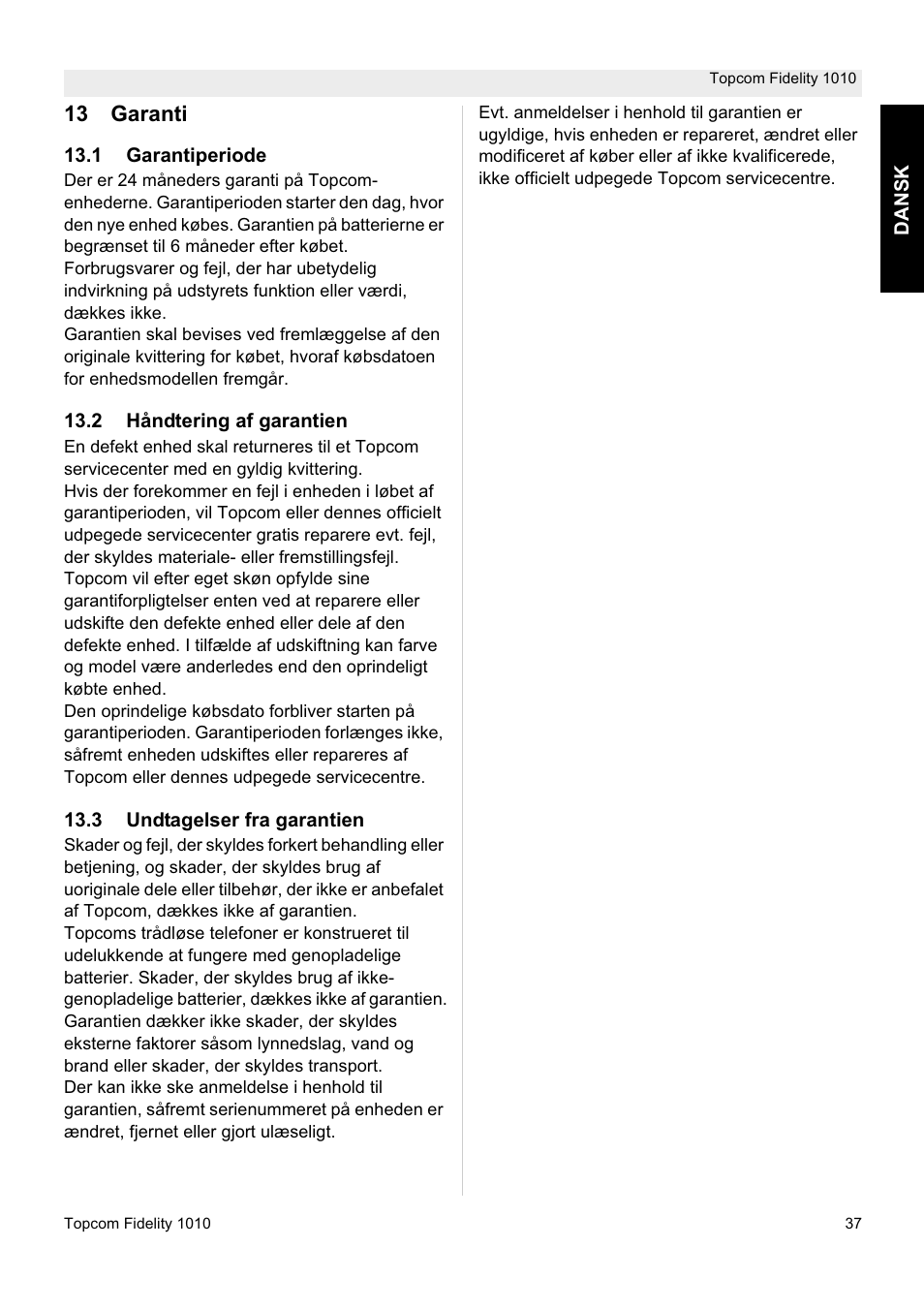 Topcom FIDELITY 1010 User Manual | Page 37 / 108