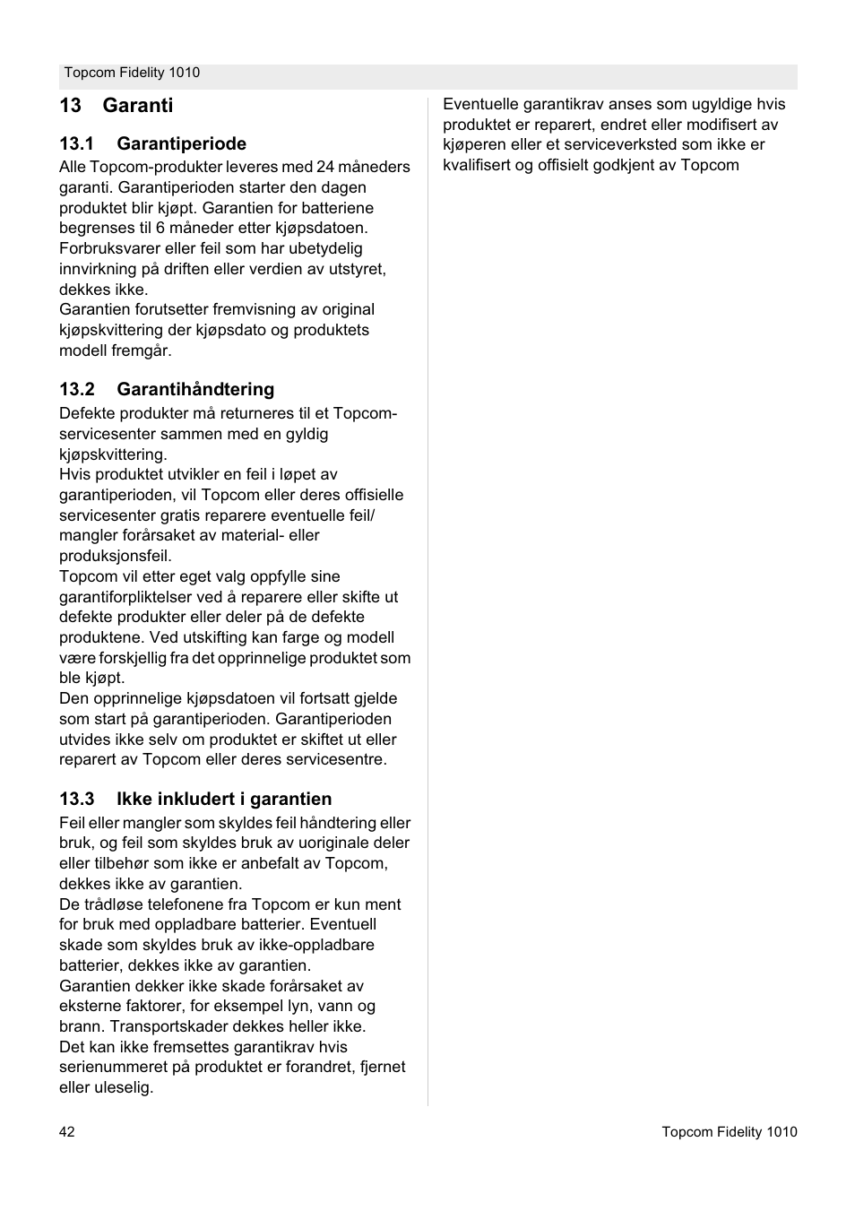 Topcom FIDELITY 1010 User Manual | Page 42 / 108