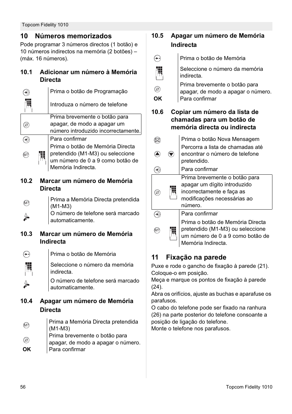 11 fixação na parede | Topcom FIDELITY 1010 User Manual | Page 56 / 108