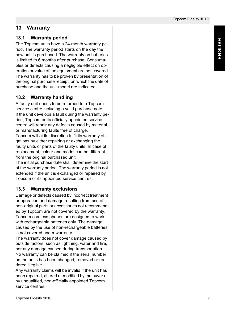 Topcom FIDELITY 1010 User Manual | Page 7 / 108