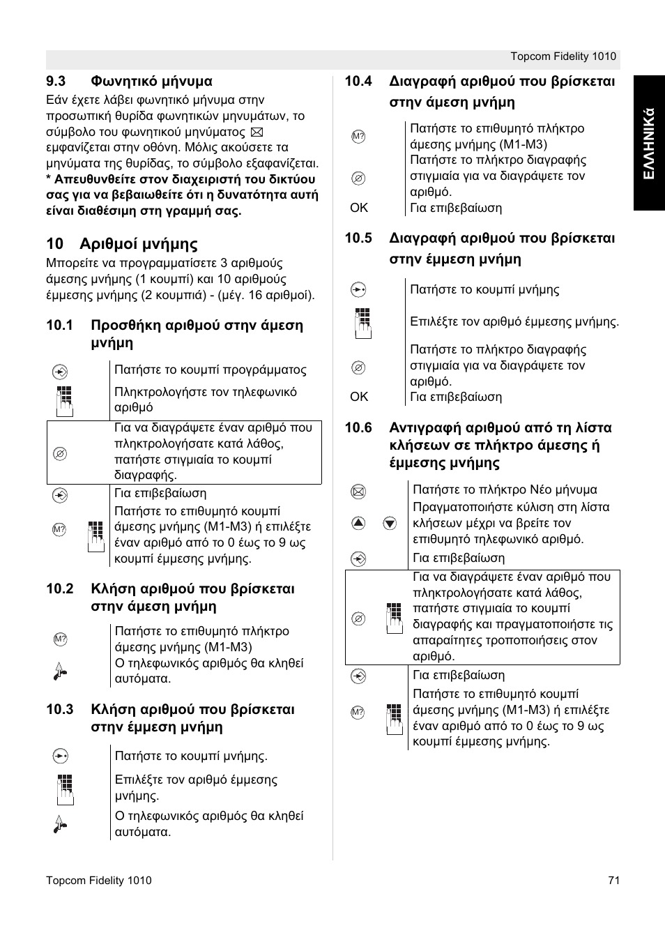 10 ǹȡțșµƞȓ µȟȓµșȣ | Topcom FIDELITY 1010 User Manual | Page 71 / 108