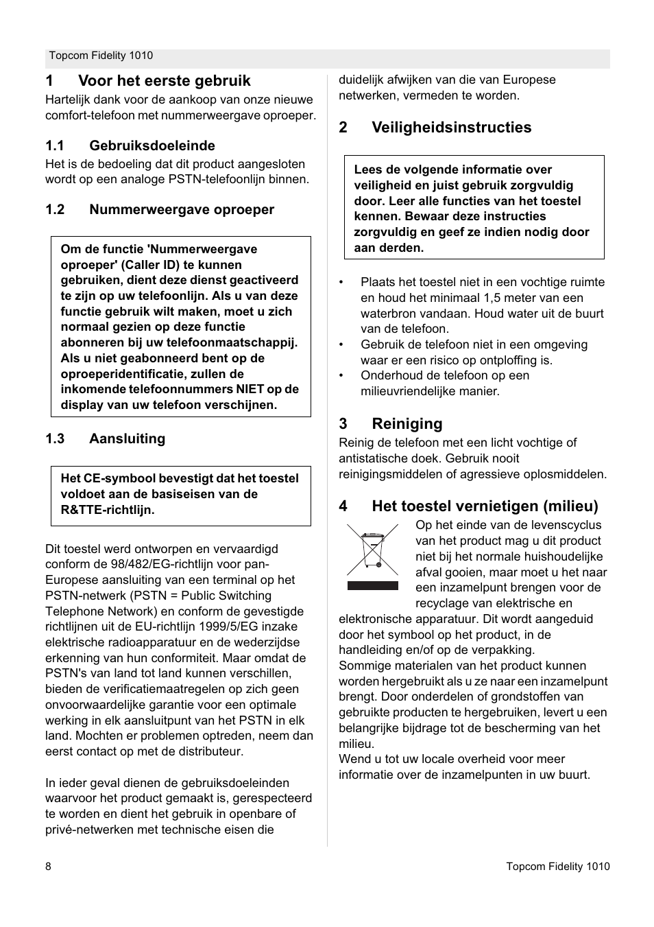 Topcom FIDELITY 1010 User Manual | Page 8 / 108