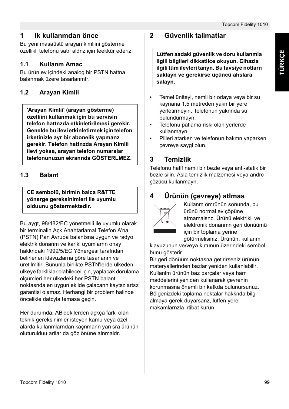 Topcom FIDELITY 1010 User Manual | Page 99 / 108