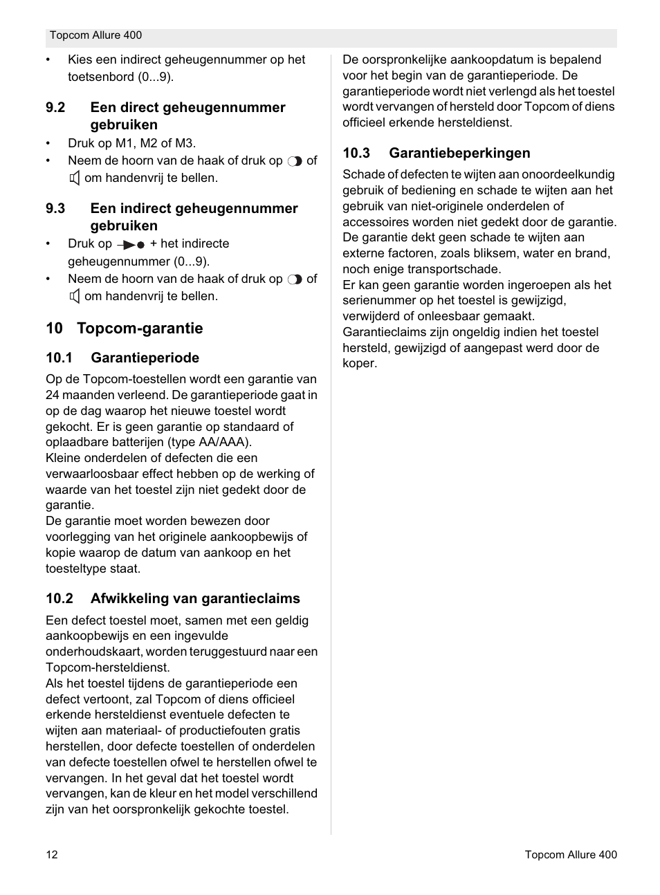 10 topcom-garantie | Topcom Allure 400 User Manual | Page 12 / 80