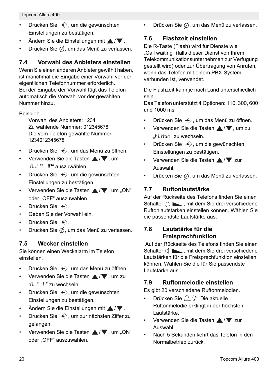 Topcom Allure 400 User Manual | Page 20 / 80