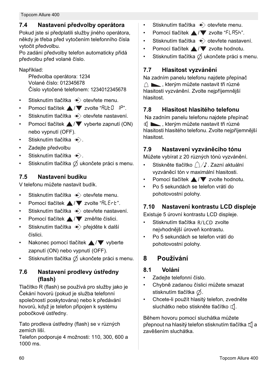 8používání | Topcom Allure 400 User Manual | Page 60 / 80