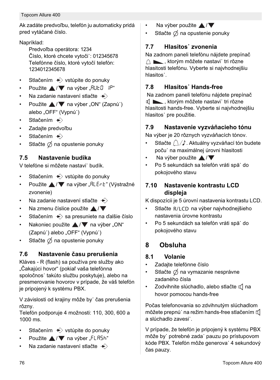 8obsluha | Topcom Allure 400 User Manual | Page 76 / 80