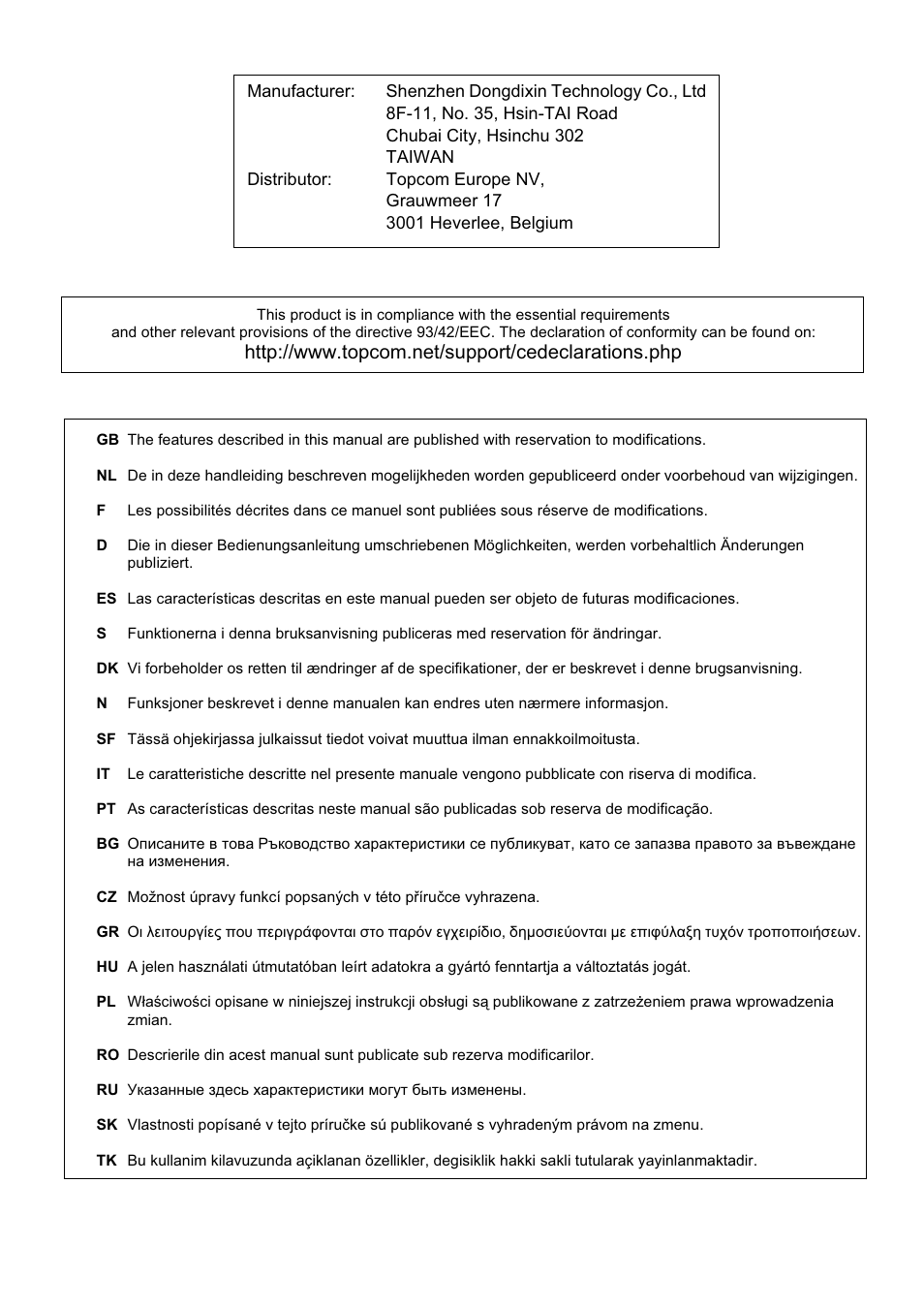 Topcom 200 User Manual | Page 2 / 88