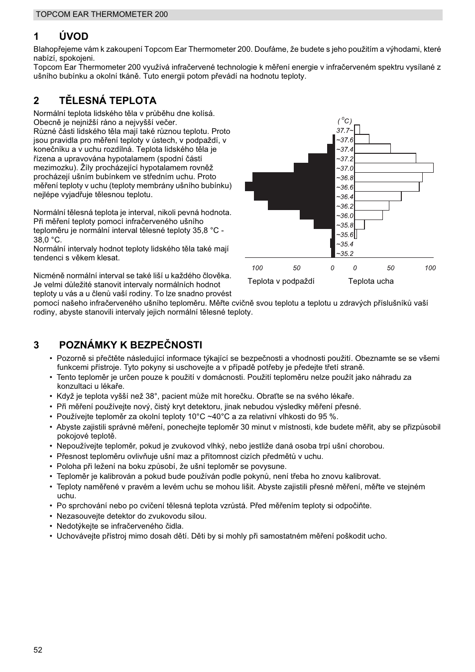 1úvod, 2t ċlesná teplota, 3poznámky k bezpe ýnosti | Topcom 200 User Manual | Page 52 / 88