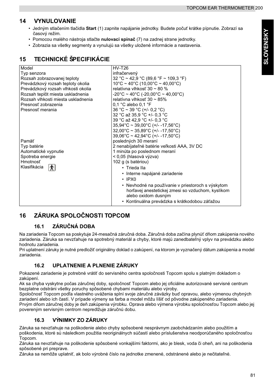 Slove n sky 14 vynulovanie | Topcom 200 User Manual | Page 81 / 88