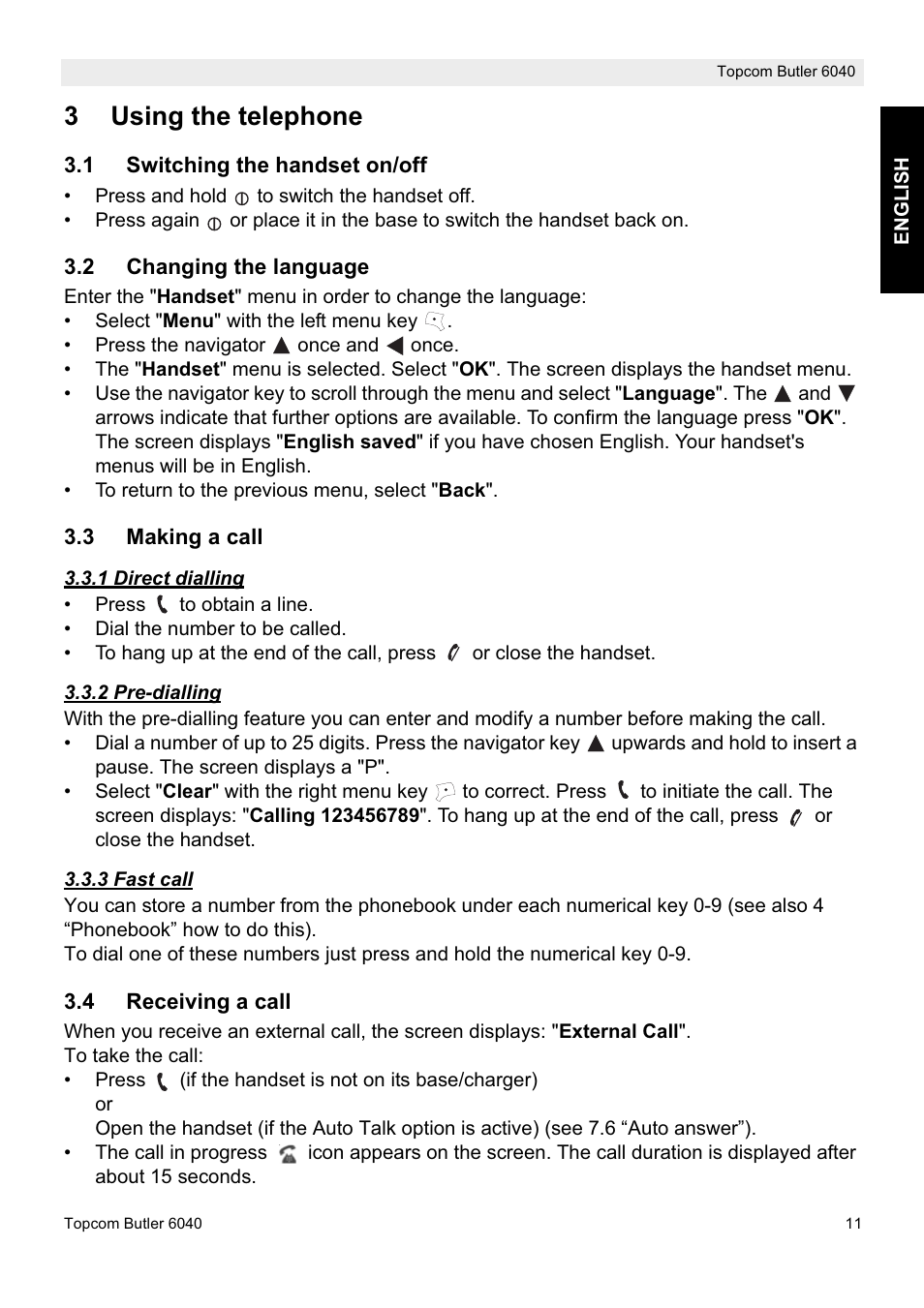 3using the telephone | Topcom Butler 6040 User Manual | Page 11 / 36