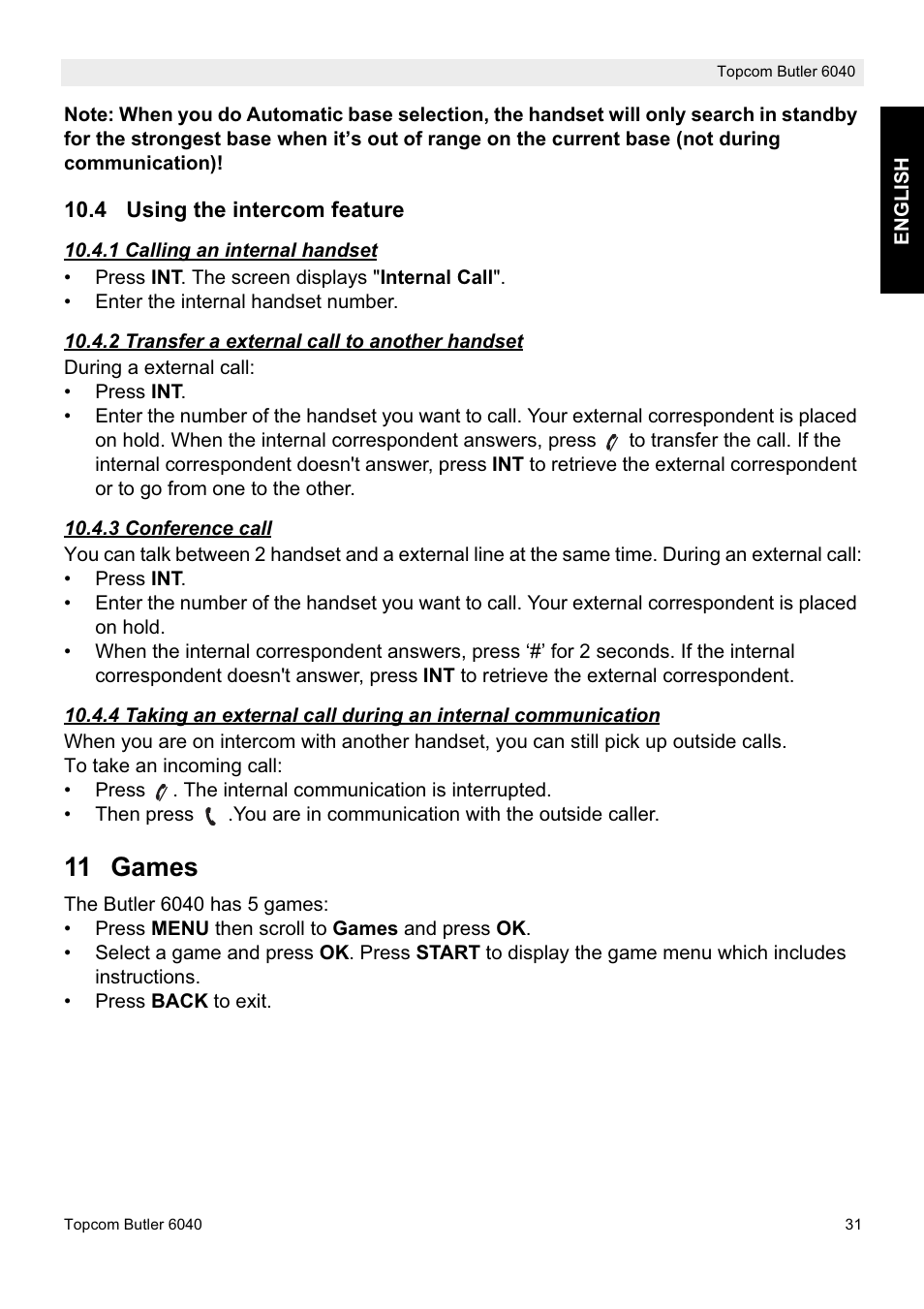 11 games | Topcom Butler 6040 User Manual | Page 31 / 36