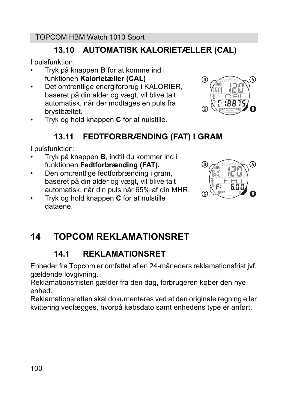 14 topcom reklamationsret | Topcom HBM Watch 1010 Sport User Manual | Page 100 / 132