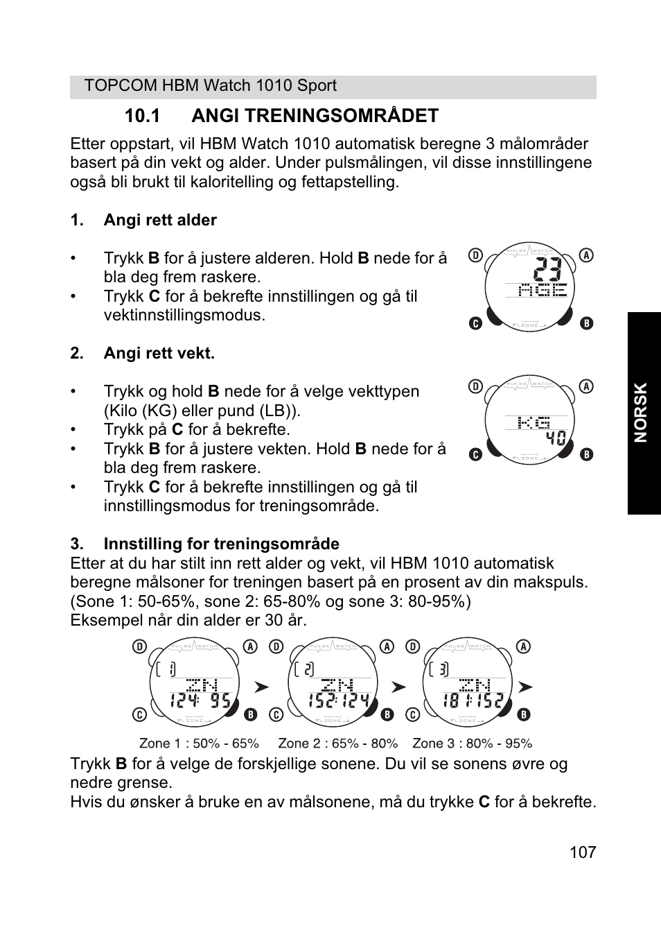 1 angi treningsområdet | Topcom HBM Watch 1010 Sport User Manual | Page 107 / 132