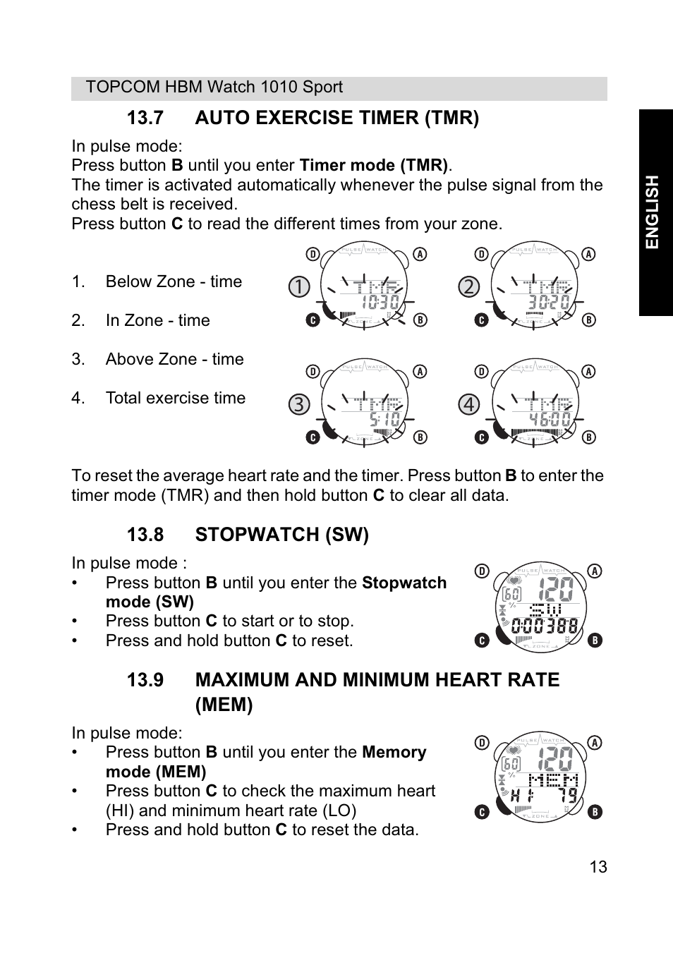 Topcom HBM Watch 1010 Sport User Manual | Page 13 / 132