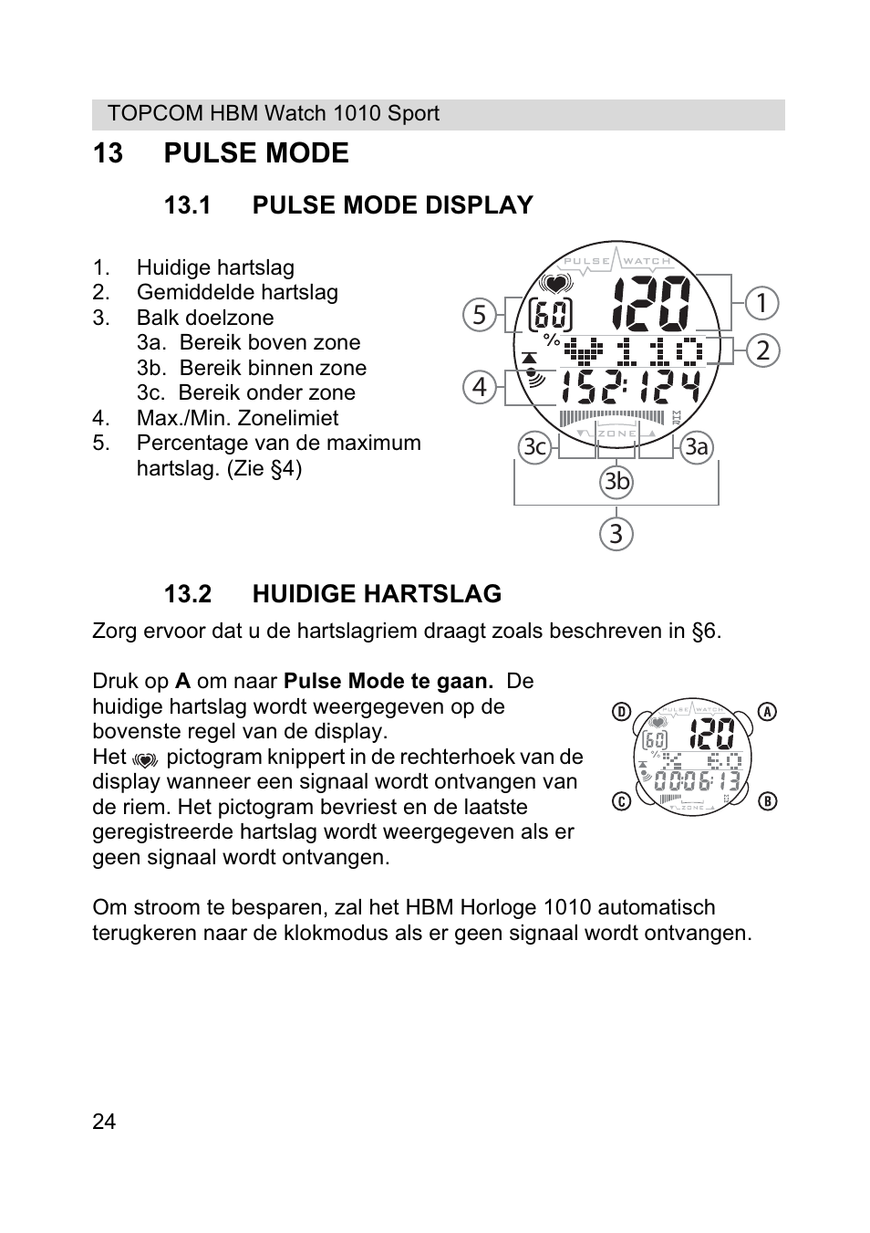 13 pulse mode | Topcom HBM Watch 1010 Sport User Manual | Page 24 / 132