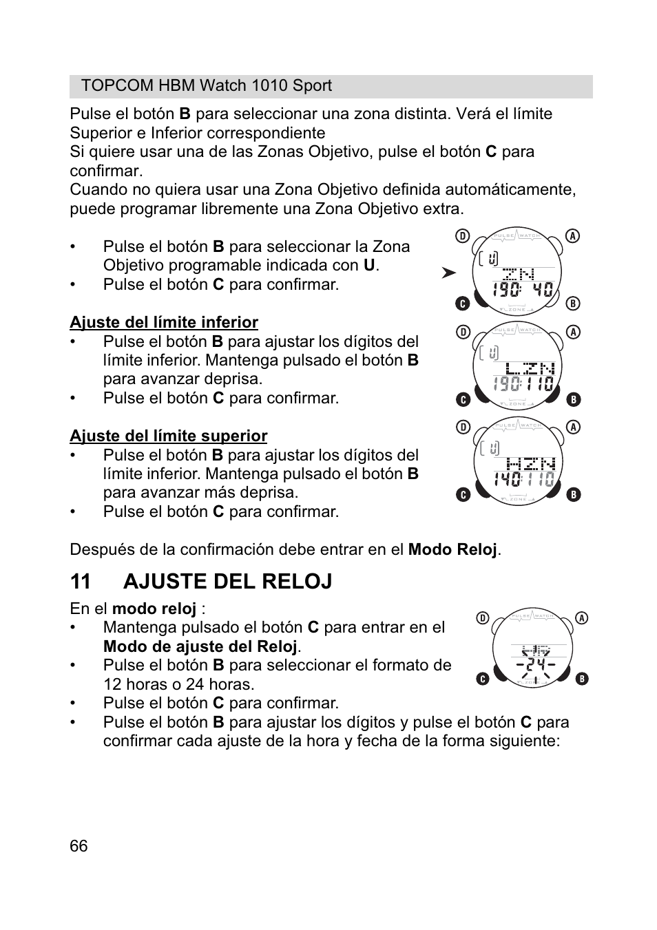 11 ajuste del reloj | Topcom HBM Watch 1010 Sport User Manual | Page 66 / 132
