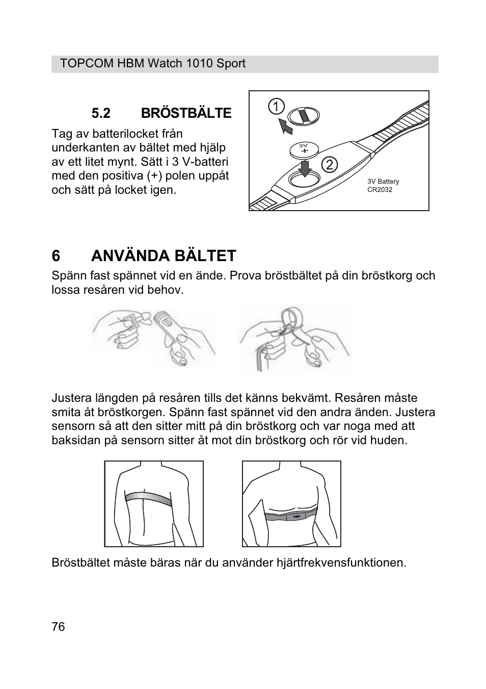 6använda bältet | Topcom HBM Watch 1010 Sport User Manual | Page 76 / 132