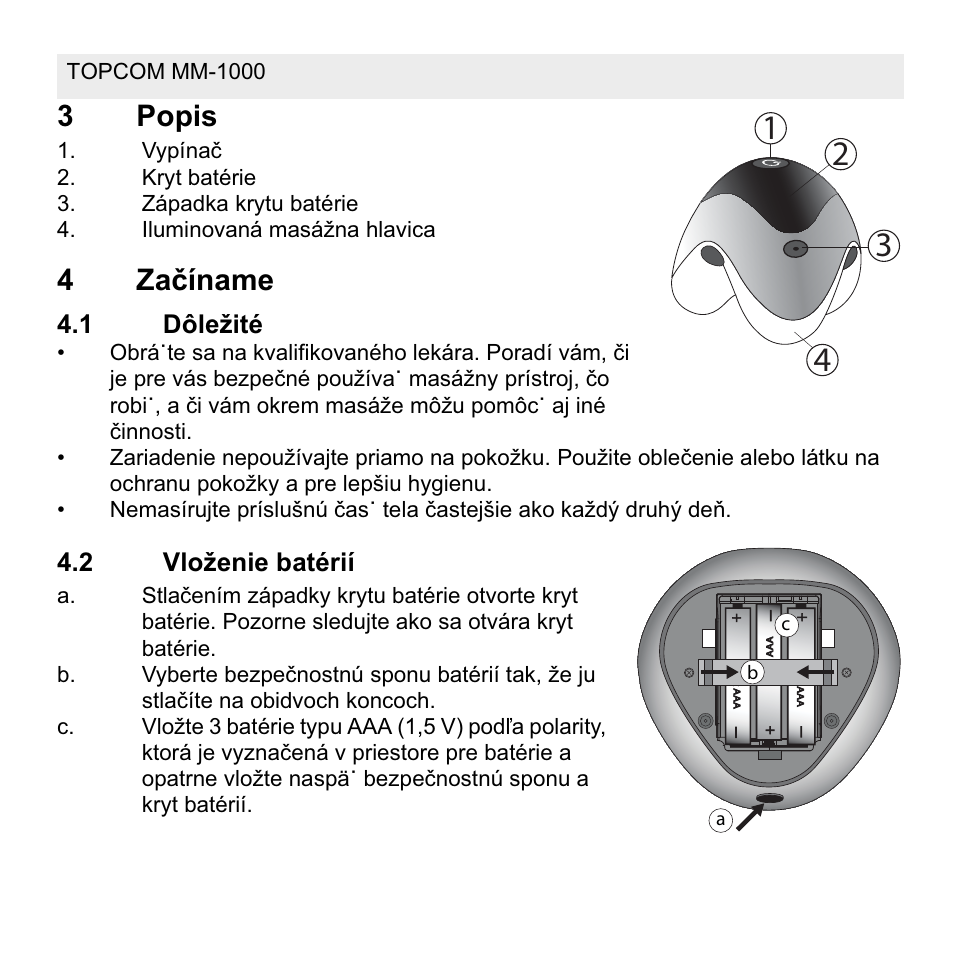 3popis, 4zaþíname | Topcom MM 1000 User Manual | Page 120 / 124