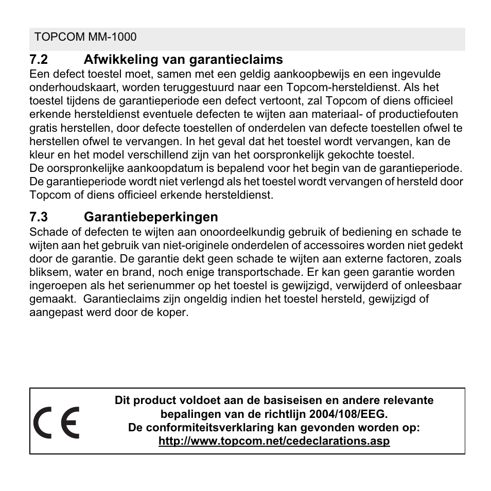 Topcom MM 1000 User Manual | Page 16 / 124