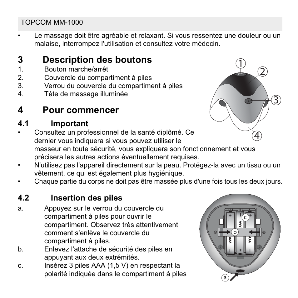 3description des boutons, 4pour commencer | Topcom MM 1000 User Manual | Page 20 / 124