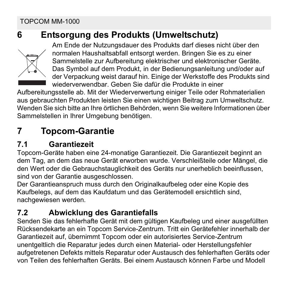 Topcom MM 1000 User Manual | Page 30 / 124