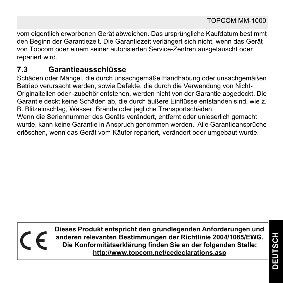 Topcom MM 1000 User Manual | Page 31 / 124