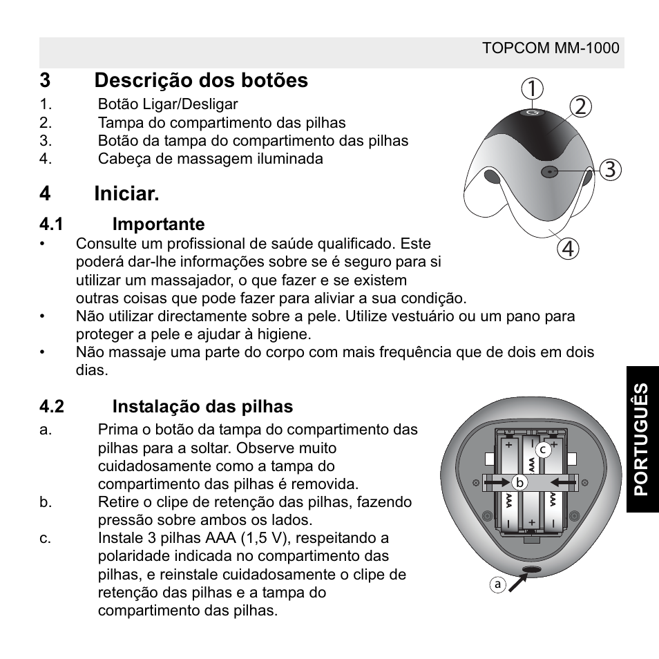 3descrição dos botões, 4iniciar | Topcom MM 1000 User Manual | Page 77 / 124