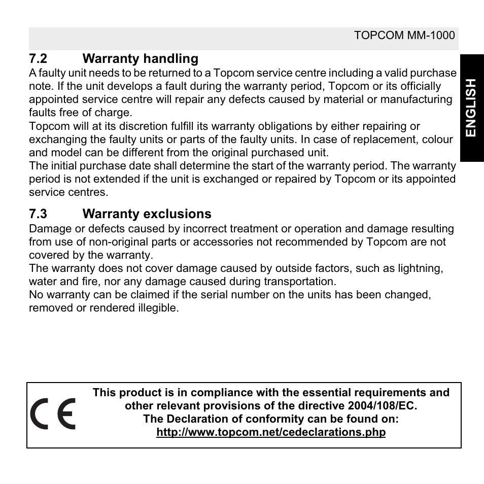 Topcom MM 1000 User Manual | Page 9 / 124