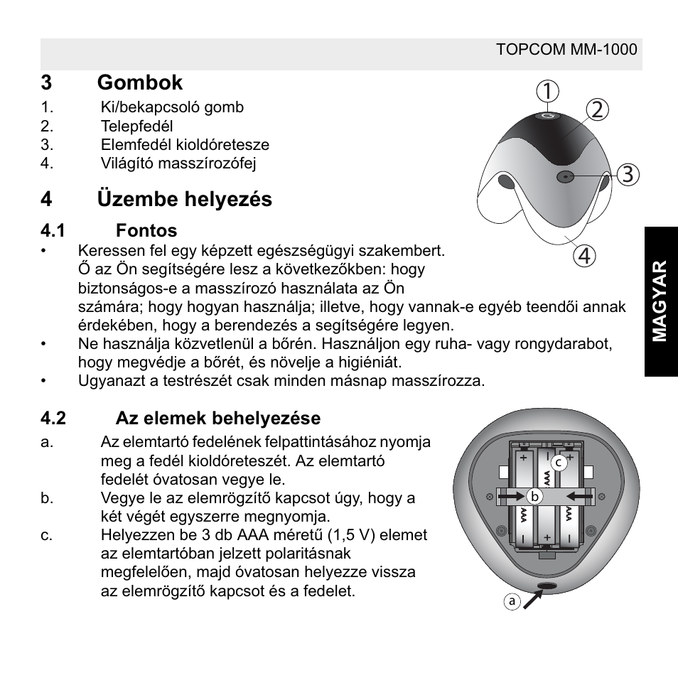 3gombok, 4üzembe helyezés | Topcom MM 1000 User Manual | Page 99 / 124