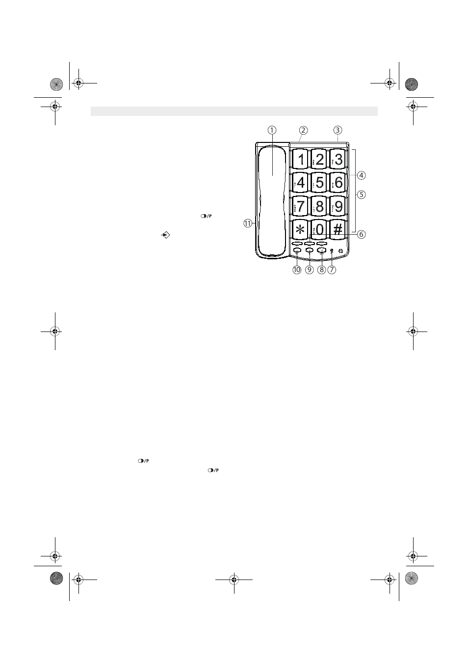 5knapper/led, 6tilslutning af linjeledningen, 2 håndsætlydstyrke | 3 genopkald til det sidst kaldte nummer, 4 ringestyrke | Topcom SOLOGIC T101 User Manual | Page 34 / 80