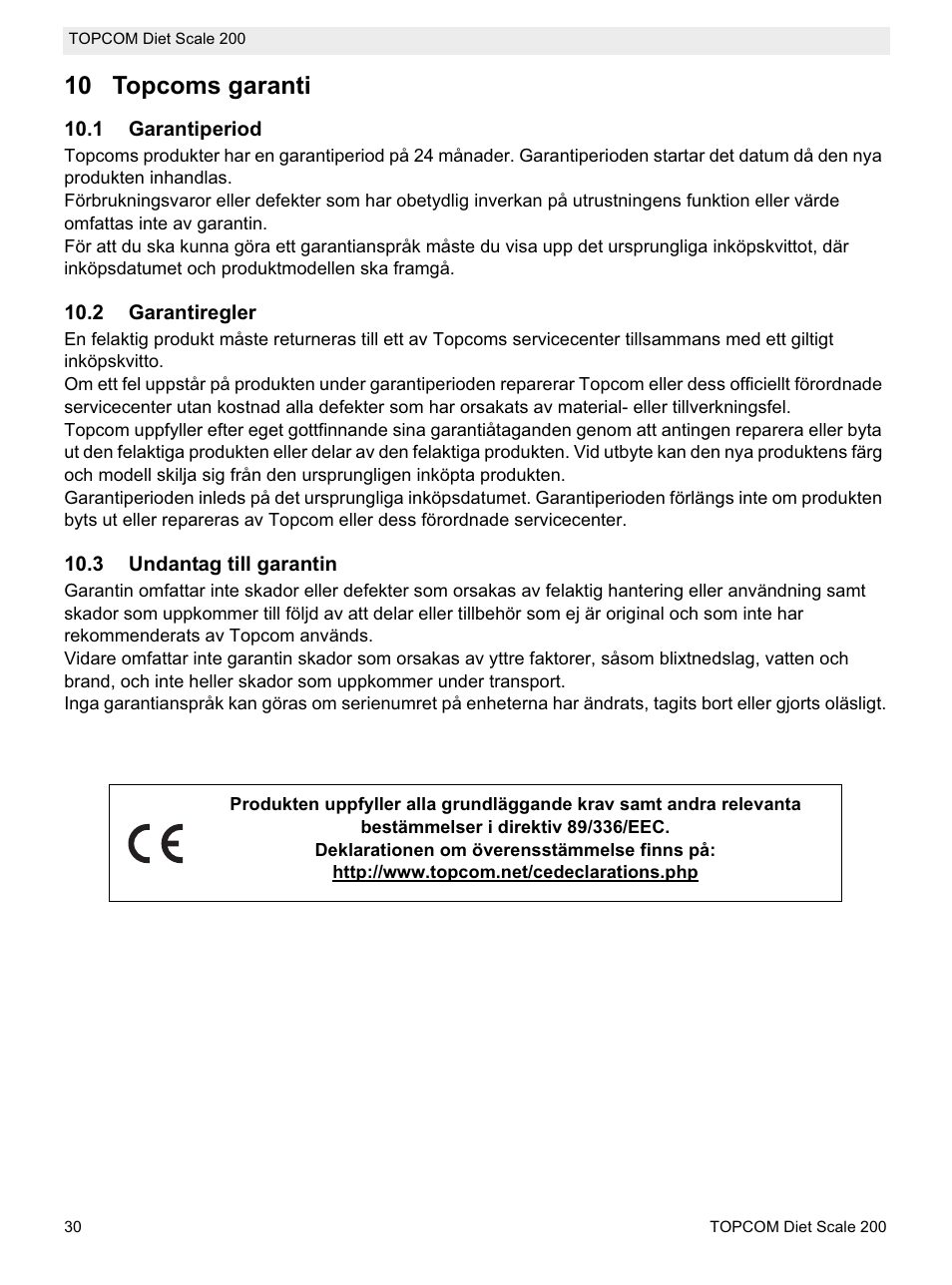 10 topcoms garanti | Topcom DIET SCALE 200 User Manual | Page 32 / 88