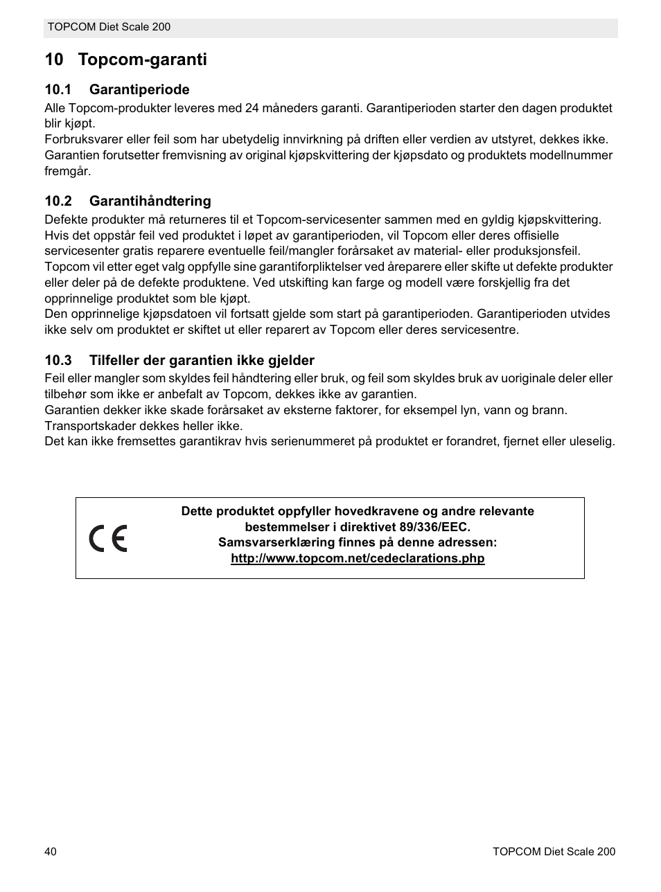 10 topcom-garanti | Topcom DIET SCALE 200 User Manual | Page 42 / 88