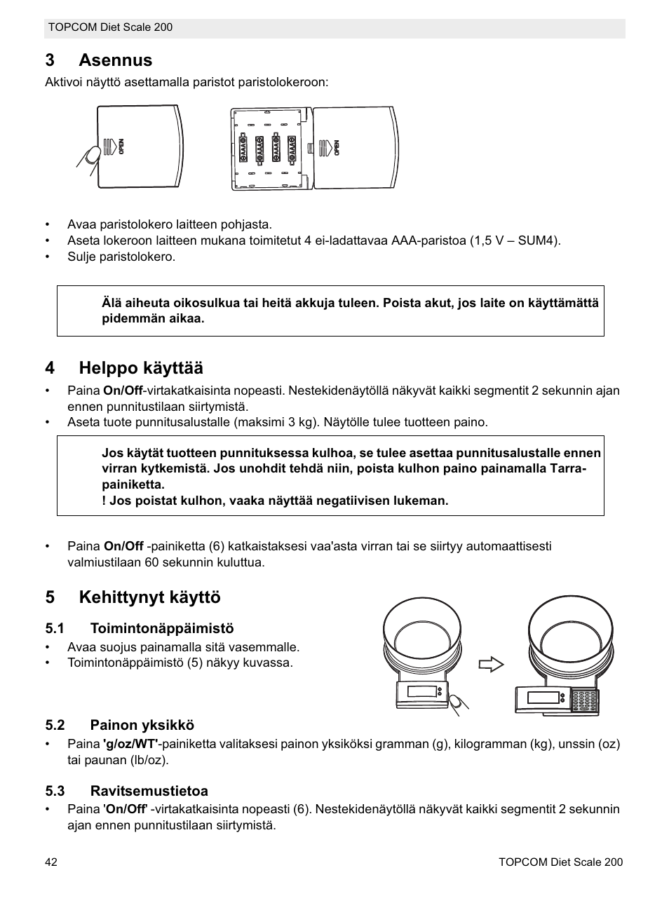 3asennus, 4helppo käyttää, 5kehittynyt käyttö | Topcom DIET SCALE 200 User Manual | Page 44 / 88