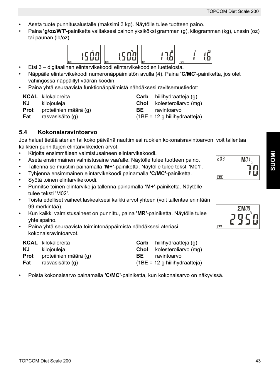 Suom i, 4 kokonaisravintoarvo | Topcom DIET SCALE 200 User Manual | Page 45 / 88