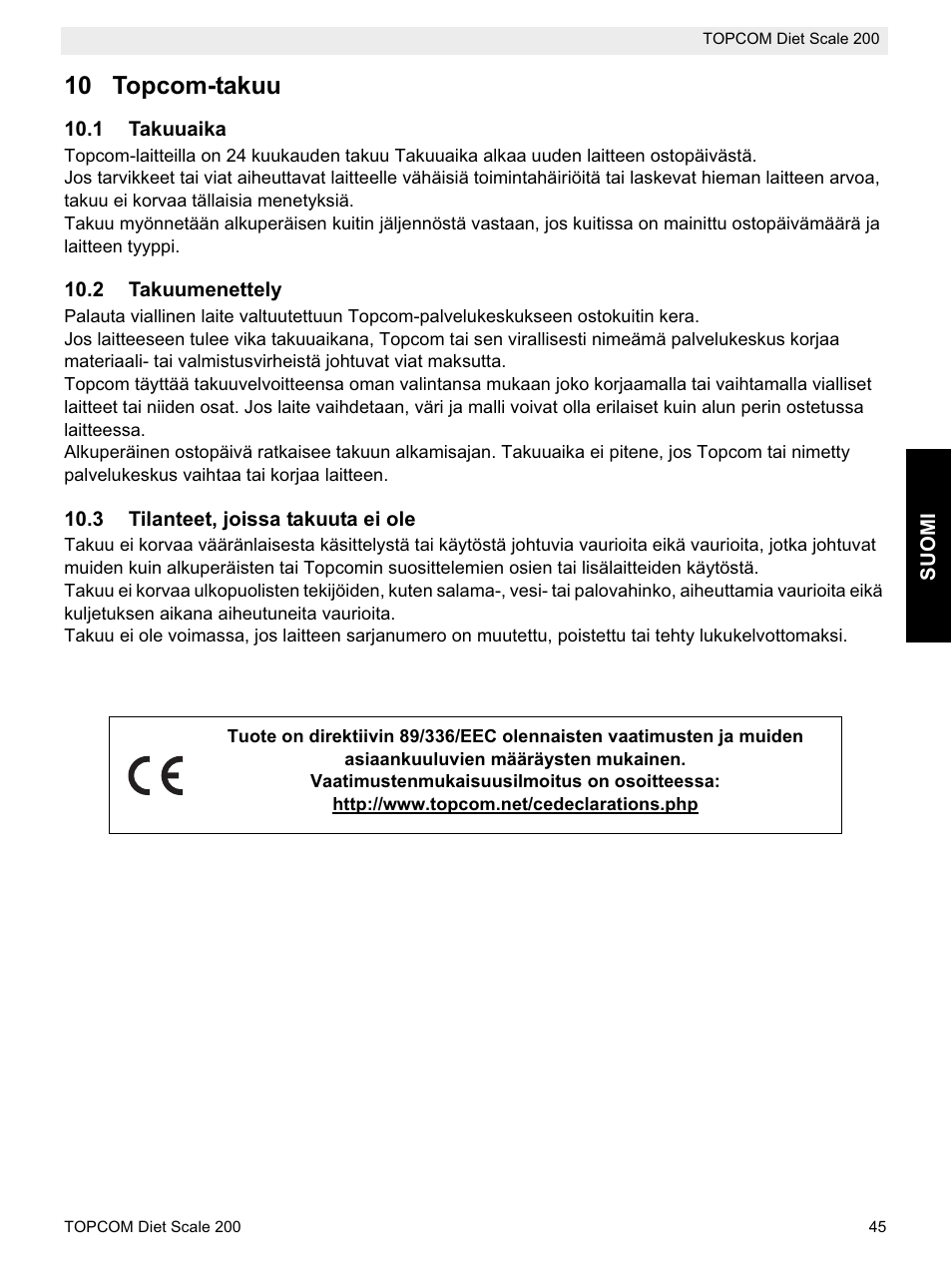 10 topcom-takuu | Topcom DIET SCALE 200 User Manual | Page 47 / 88