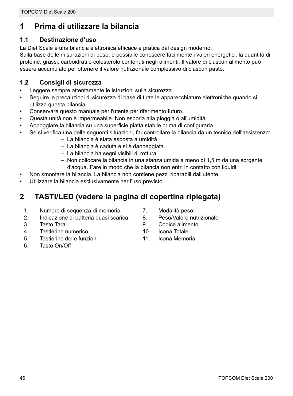 1prima di utilizzare la bilancia | Topcom DIET SCALE 200 User Manual | Page 48 / 88